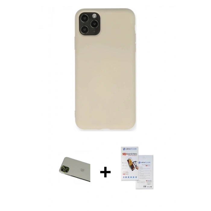 MARSİLYAN™- iPhone 11 Pro Max Kılıf Ahenk Serisi - Siyah Seramik Nano Ekran Koruyucu + Rainbow Kamera Lens Koruma Cam - YL