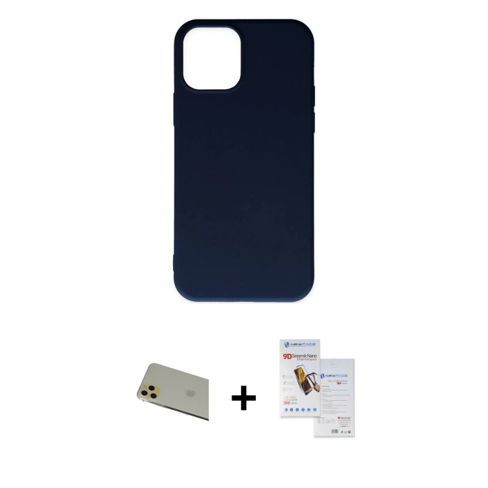 MARSİLYAN™- iPhone 11 Pro Max Kılıf Ahenk Serisi - Siyah Seramik Nano Ekran Koruyucu + Rainbow Kamera Lens Koruma Cam - GD