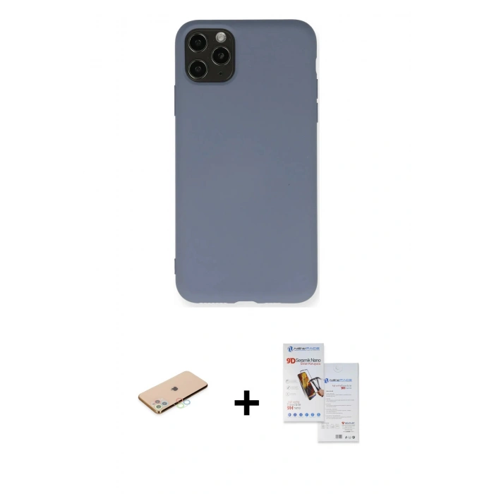 MARSİLYAN™- iPhone 11 Pro Max Kılıf Ahenk Serisi - Siyah Seramik Nano Ekran Koruyucu + Renkli Kamera Lens Koruma Cam - MI