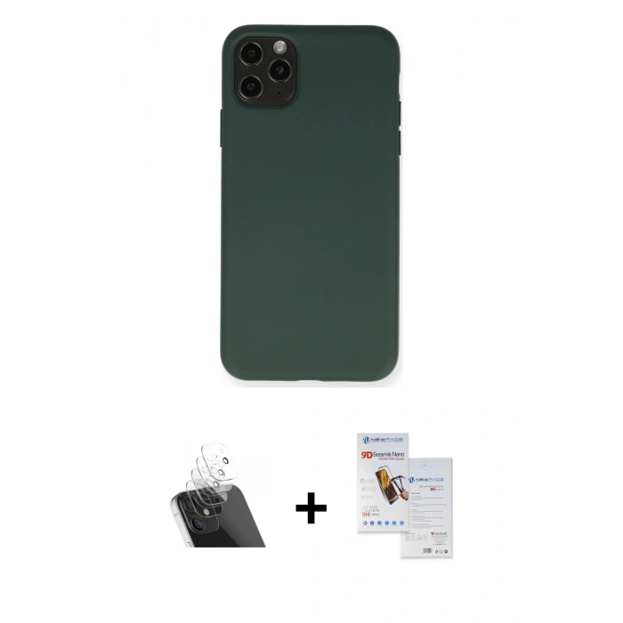 MARSİLYAN™- iPhone 11 Pro Max Kılıf Ahenk Serisi - Siyah Seramik Nano Ekran Koruyucu + Kamera Lens Koruma Cam - SF
