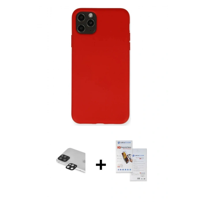 MARSİLYAN™- iPhone 11 Pro Max Kılıf Ahenk Serisi - Siyah Seramik Nano Ekran Koruyucu + Pers Alüminyum Kamera Lens - SH