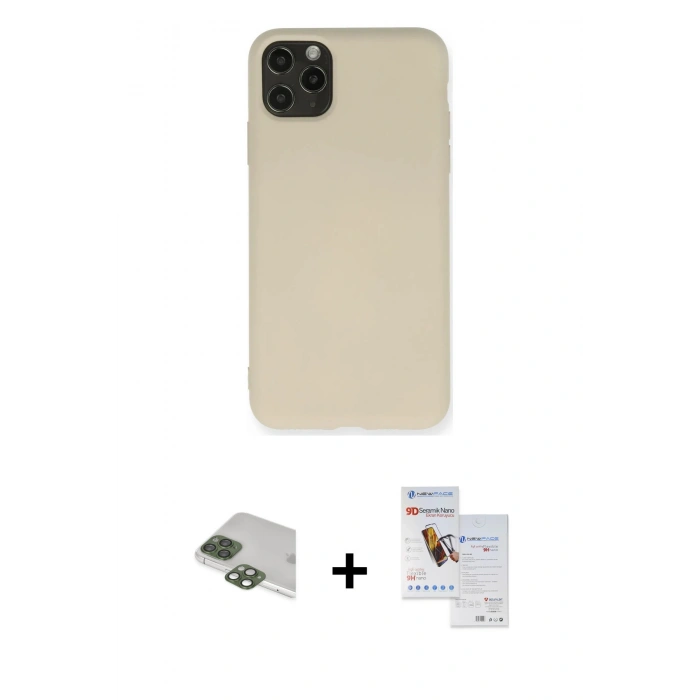 MARSİLYAN™- iPhone 11 Pro Max Kılıf Ahenk Serisi - Siyah Seramik Nano Ekran Koruyucu + Pers Alüminyum Kamera Lens - YL