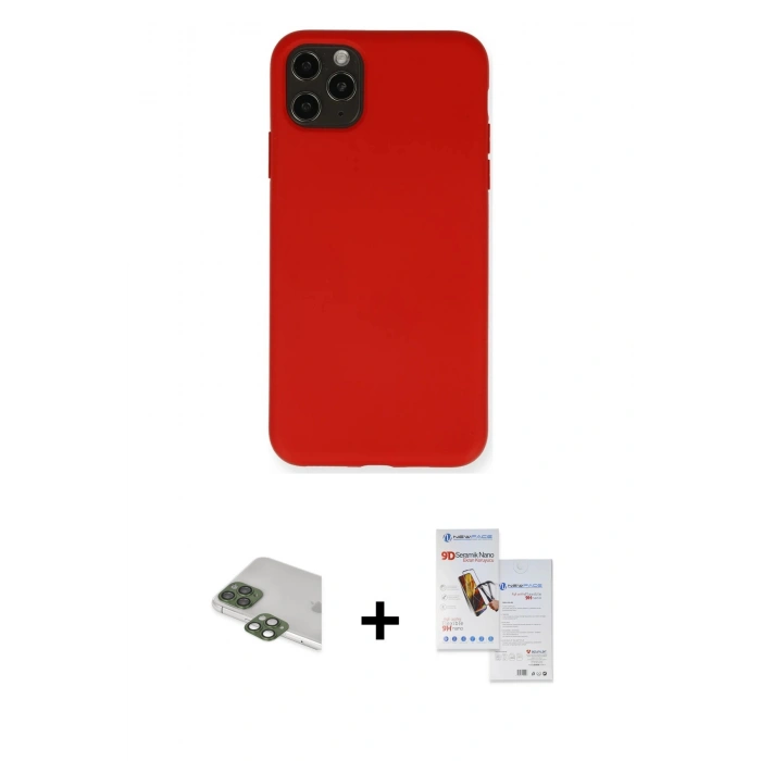 MARSİLYAN™- iPhone 11 Pro Max Kılıf Ahenk Serisi - Siyah Seramik Nano Ekran Koruyucu + Pers Alüminyum Kamera Lens - YL