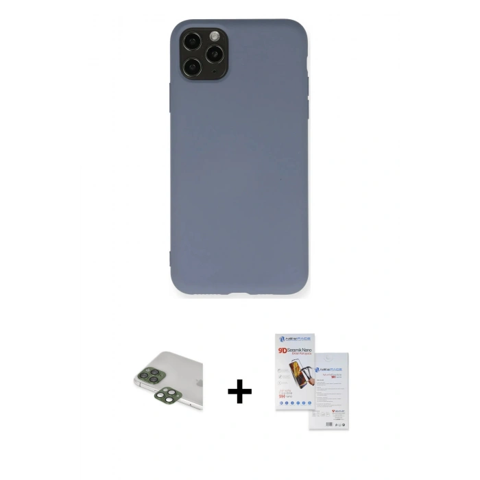 MARSİLYAN™- iPhone 11 Pro Max Kılıf Ahenk Serisi - Siyah Seramik Nano Ekran Koruyucu + Pers Alüminyum Kamera Lens - YL