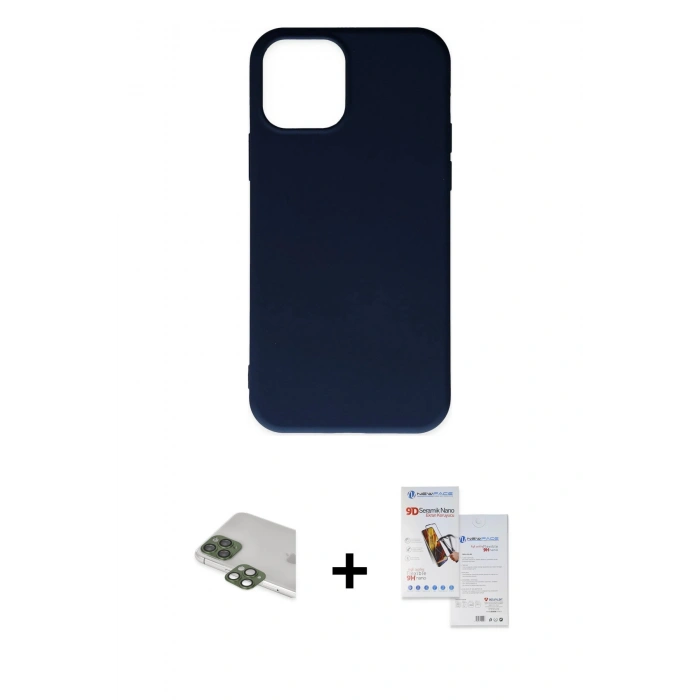MARSİLYAN™- iPhone 11 Pro Max Kılıf Ahenk Serisi - Siyah Seramik Nano Ekran Koruyucu + Pers Alüminyum Kamera Lens - YL