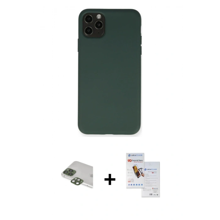 MARSİLYAN™- iPhone 11 Pro Max Kılıf Ahenk Serisi - Siyah Seramik Nano Ekran Koruyucu + Pers Alüminyum Kamera Lens - YL