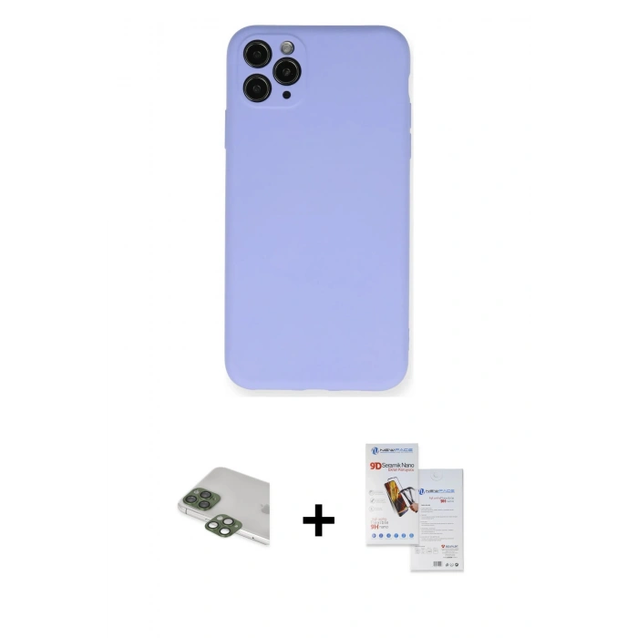 MARSİLYAN™- iPhone 11 Pro Max Kılıf Ahenk Serisi - Siyah Seramik Nano Ekran Koruyucu + Pers Alüminyum Kamera Lens - YL