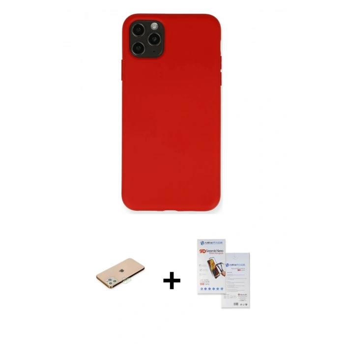 MARSİLYAN™- iPhone 11 Pro Max Kılıf Ahenk Serisi - Siyah Seramik Nano Ekran Koruyucu + Renkli Kamera Lens Koruma Cam - YL