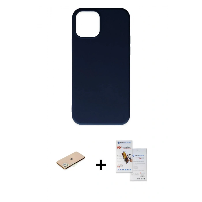 MARSİLYAN™- iPhone 11 Pro Max Kılıf Ahenk Serisi - Siyah Seramik Nano Ekran Koruyucu + Renkli Kamera Lens Koruma Cam - YL