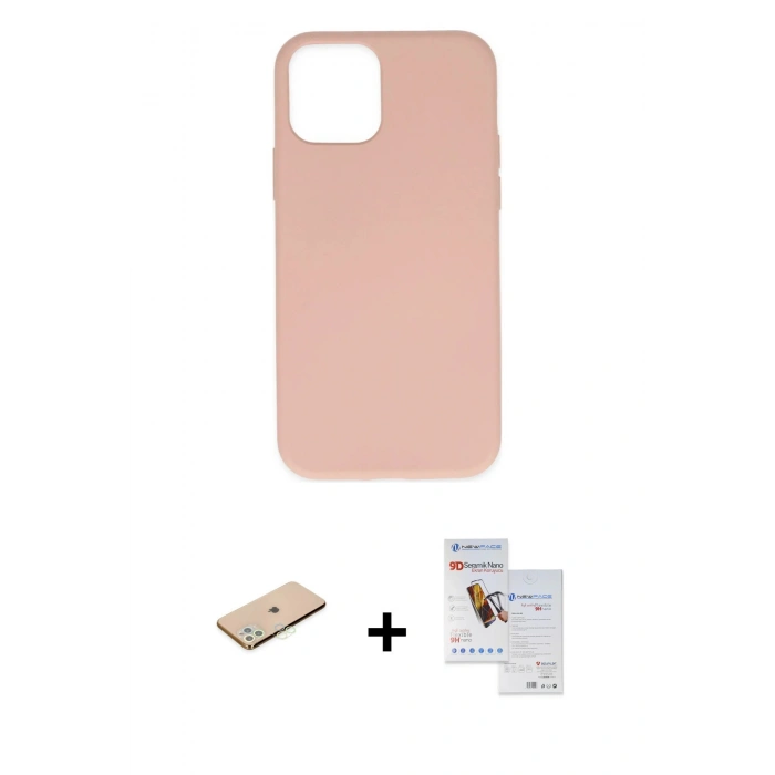 MARSİLYAN™- iPhone 11 Pro Max Kılıf Ahenk Serisi - Siyah Seramik Nano Ekran Koruyucu + Renkli Kamera Lens Koruma Cam - YL