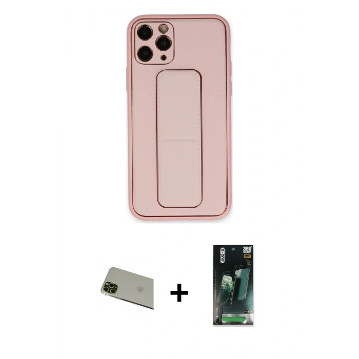MARSİLYAN™- iPhone 11 Pro Max Kılıf Akış Doku - Şeffaf 360 Full Body Arka Koruyucu + Yeşil Rainbow Kamera Lens Koruma Cam