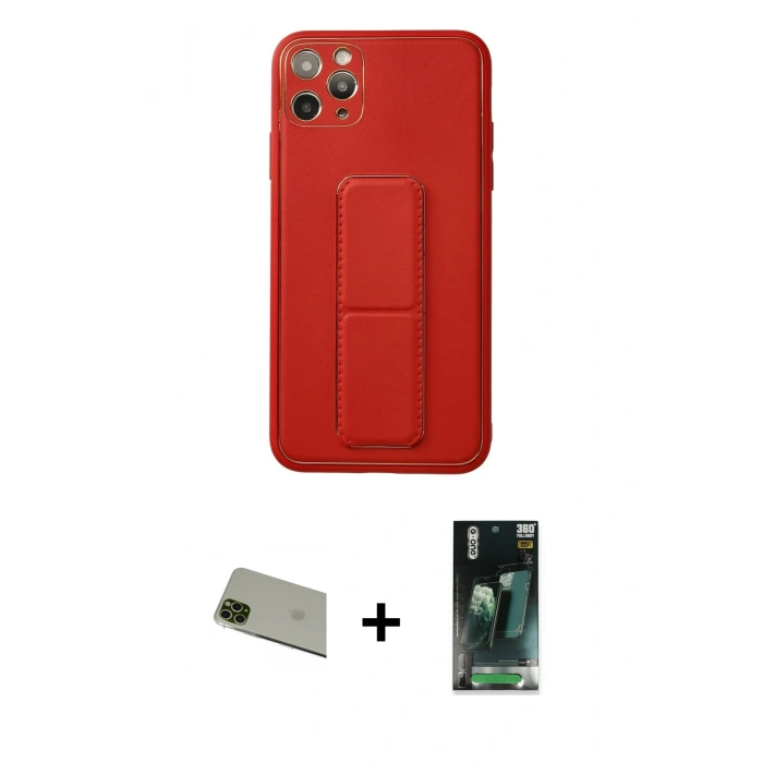 MARSİLYAN™- iPhone 11 Pro Max Kılıf Akış Doku - Şeffaf 360 Full Body Arka Koruyucu + Yeşil Rainbow Kamera Lens Koruma Cam