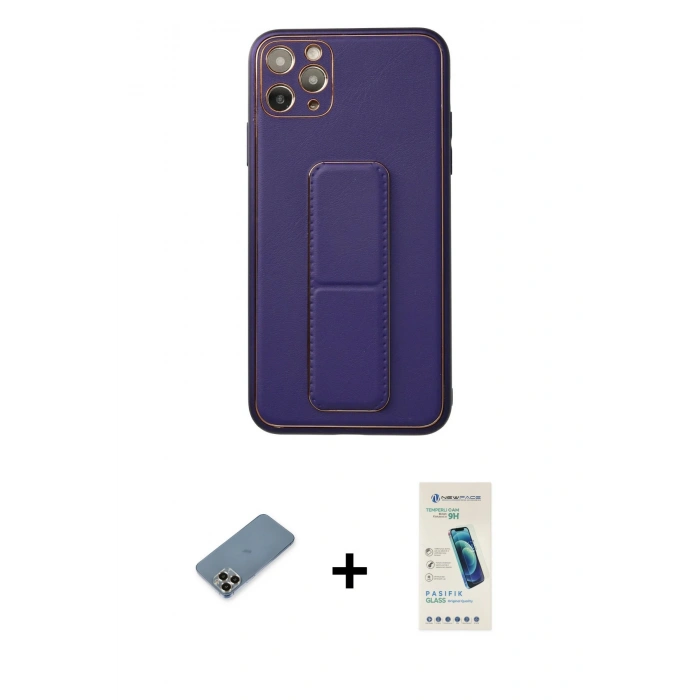 MARSİLYAN™- iPhone 11 Pro Max Kılıf Akış Doku - Şeffaf Pasifik Cam Ekran Koruyucu + Metal Kamera Lens Koruma Cam - GD