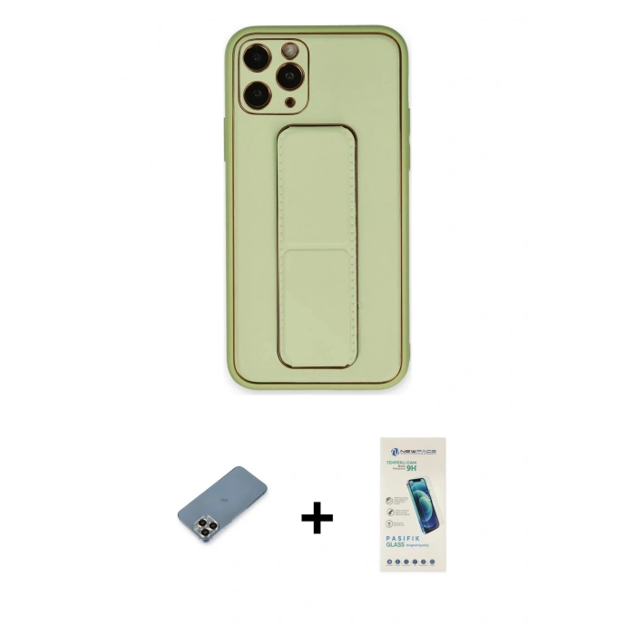MARSİLYAN™- iPhone 11 Pro Max Kılıf Akış Doku - Şeffaf Pasifik Cam Ekran Koruyucu + Metal Kamera Lens Koruma Cam - GD