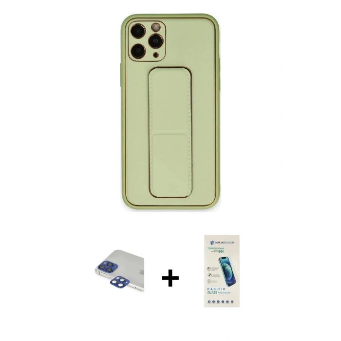 MARSİLYAN™- iPhone 11 Pro Max Kılıf Akış Doku - Şeffaf Pasifik Cam Ekran Koruyucu + Pers Alüminyum Kamera Lens - LT