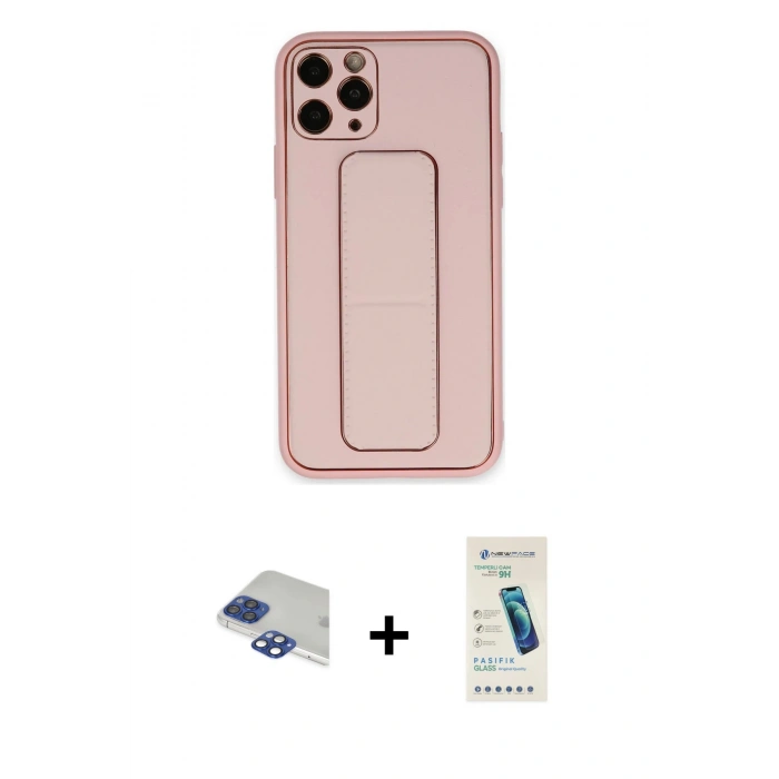 MARSİLYAN™- iPhone 11 Pro Max Kılıf Akış Doku - Şeffaf Pasifik Cam Ekran Koruyucu + Pers Alüminyum Kamera Lens - LT