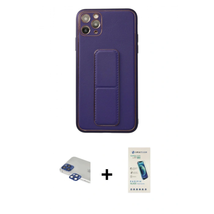MARSİLYAN™- iPhone 11 Pro Max Kılıf Akış Doku - Şeffaf Pasifik Cam Ekran Koruyucu + Pers Alüminyum Kamera Lens - LT