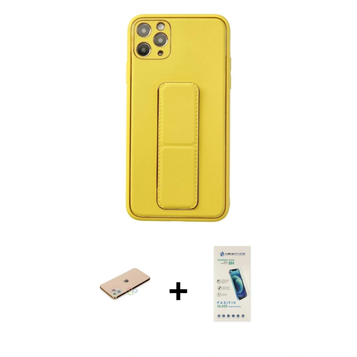 MARSİLYAN™- iPhone 11 Pro Max Kılıf Akış Doku - Şeffaf Pasifik Cam Ekran Koruyucu + Renkli Kamera Lens Koruma Cam - MI
