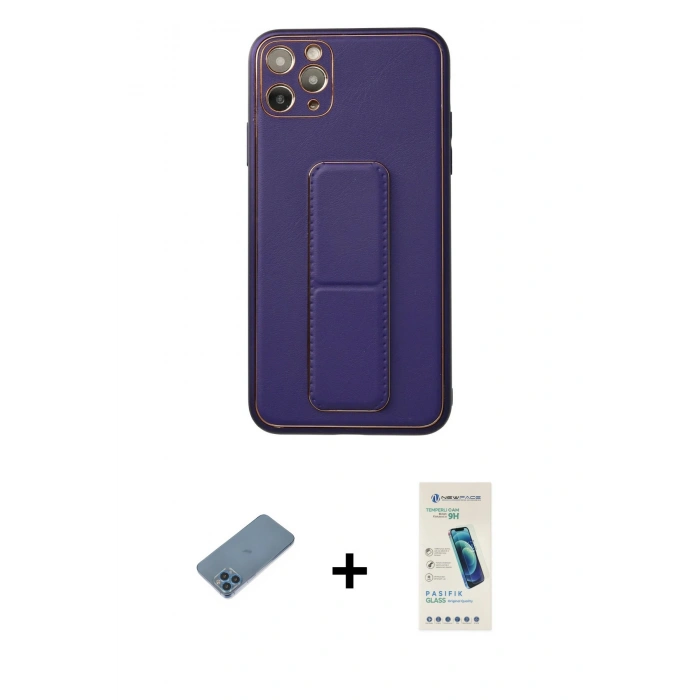 MARSİLYAN™- iPhone 11 Pro Max Kılıf Akış Doku - Şeffaf Pasifik Cam Ekran Koruyucu + Shine Kamera Lens Koruma Cam - MI