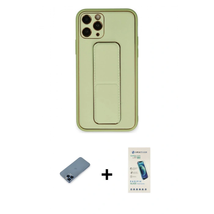 MARSİLYAN™- iPhone 11 Pro Max Kılıf Akış Doku - Şeffaf Pasifik Cam Ekran Koruyucu + Metal Kamera Lens Koruma Cam - MI