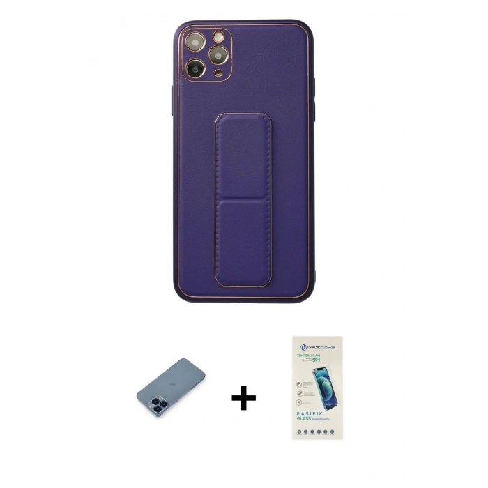 MARSİLYAN™- iPhone 11 Pro Max Kılıf Akış Doku - Şeffaf Pasifik Cam Ekran Koruyucu + Metal Kamera Lens Koruma Cam - MI