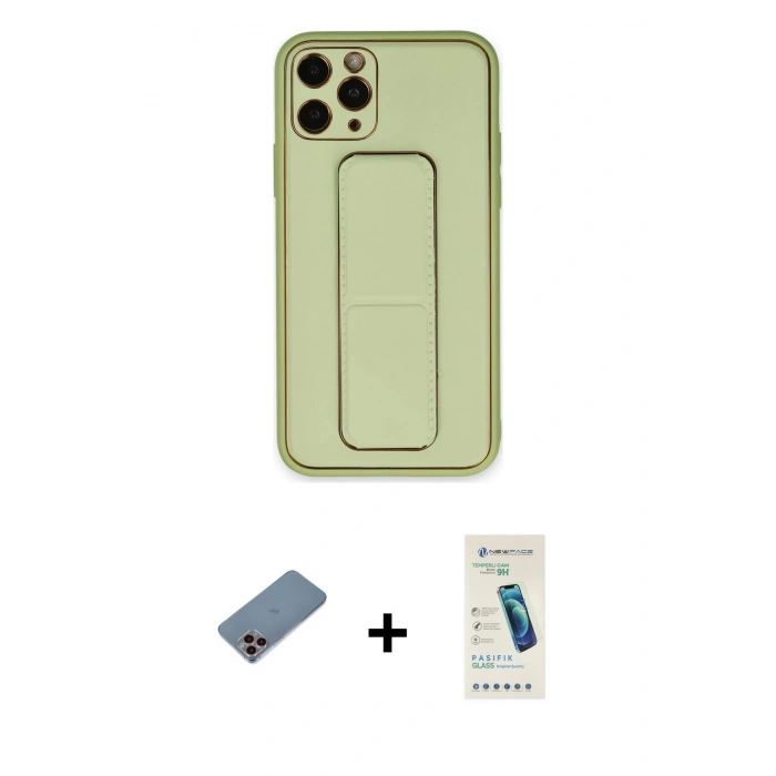 MARSİLYAN™- iPhone 11 Pro Max Kılıf Akış Doku - Şeffaf Pasifik Cam Ekran Koruyucu + Shine Kamera Lens Koruma Cam - PE