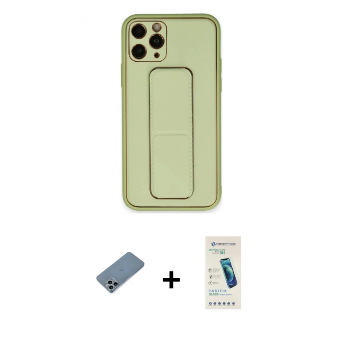MARSİLYAN™- iPhone 11 Pro Max Kılıf Akış Doku - Şeffaf Pasifik Cam Ekran Koruyucu + Shine Kamera Lens Koruma Cam - SABE