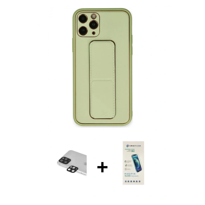MARSİLYAN™- iPhone 11 Pro Max Kılıf Akış Doku - Şeffaf Pasifik Cam Ekran Koruyucu + Pers Alüminyum Kamera Lens - SH