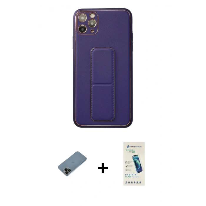 MARSİLYAN™- iPhone 11 Pro Max Kılıf Akış Doku - Şeffaf Pasifik Cam Ekran Koruyucu + Shine Kamera Lens Koruma Cam - SH