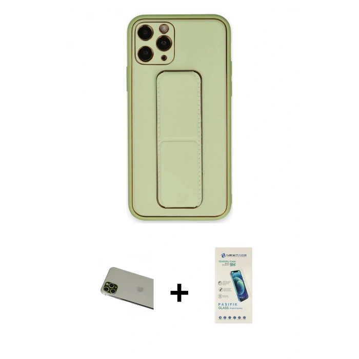 MARSİLYAN™- iPhone 11 Pro Max Kılıf Akış Doku - Şeffaf Pasifik Cam Ekran Koruyucu + Rainbow Kamera Lens Koruma Cam - YL