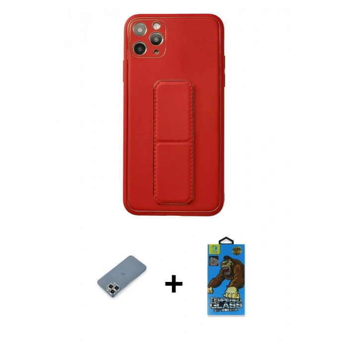 MARSİLYAN™- iPhone 11 Pro Max Kılıf Akış Doku - Siyah 18D Cam Ekran Koruyucu + Metal Kamera Lens Koruma Cam - GS