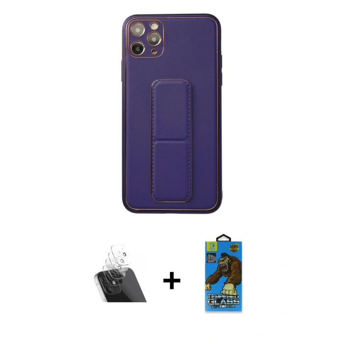 MARSİLYAN™- iPhone 11 Pro Max Kılıf Akış Doku - Siyah 18D Cam Ekran Koruyucu + Kamera Lens Koruma Cam - SF