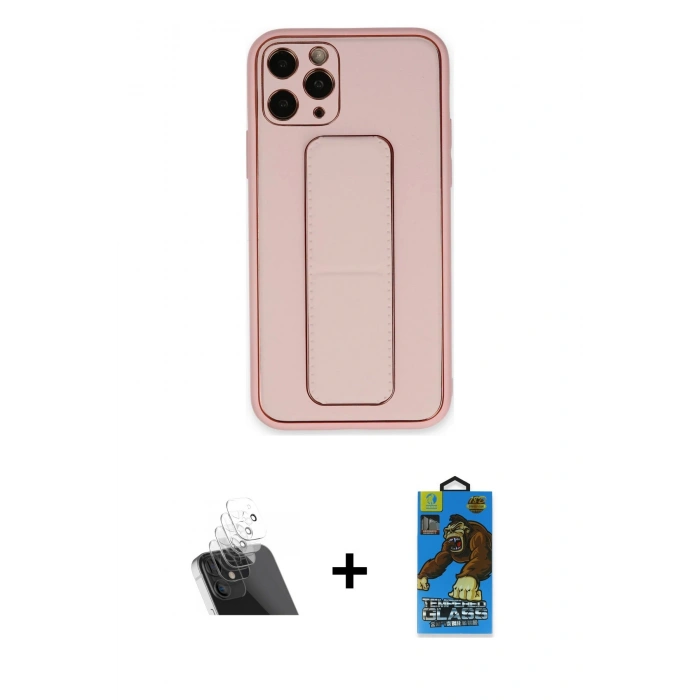 MARSİLYAN™- iPhone 11 Pro Max Kılıf Akış Doku - Siyah 18D Cam Ekran Koruyucu + Kamera Lens Koruma Cam - SF