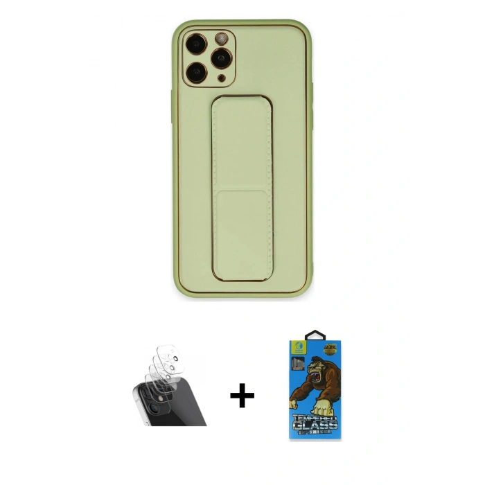 MARSİLYAN™- iPhone 11 Pro Max Kılıf Akış Doku - Siyah 18D Cam Ekran Koruyucu + Kamera Lens Koruma Cam - SF