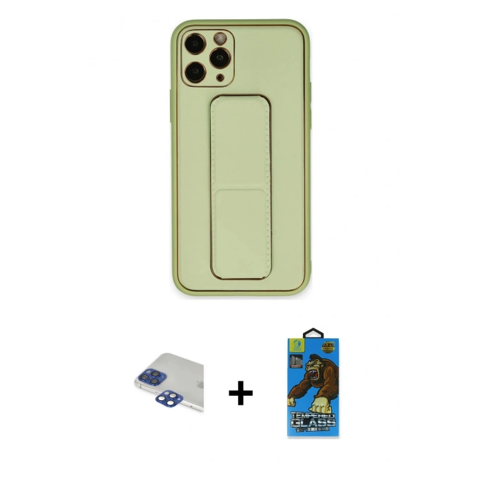 MARSİLYAN™- iPhone 11 Pro Max Kılıf Akış Doku - Siyah 18D Cam Ekran Koruyucu + Pers Alüminyum Kamera Lens - LT