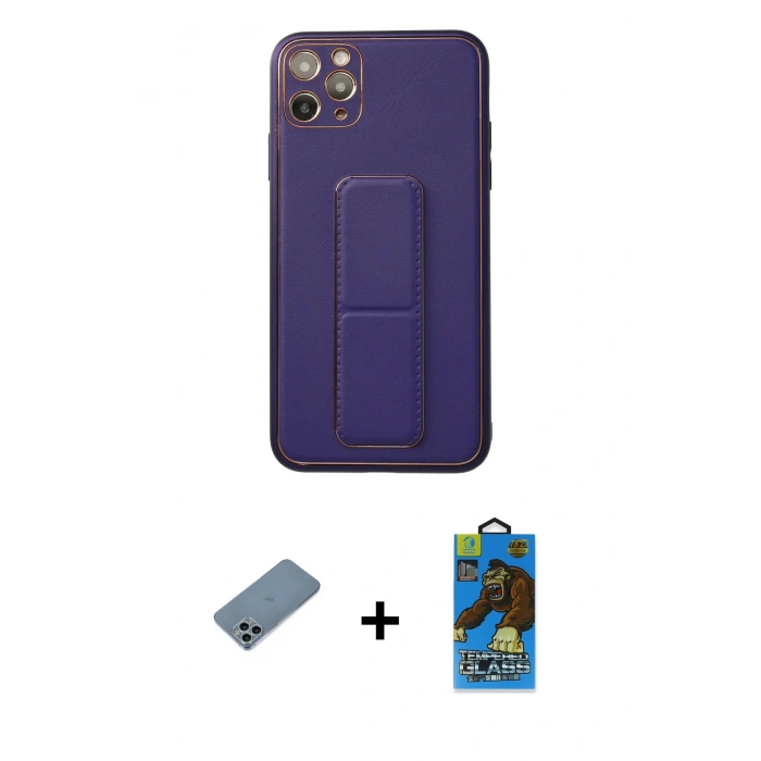 MARSİLYAN™- iPhone 11 Pro Max Kılıf Akış Doku - Siyah 18D Cam Ekran Koruyucu + Shine Kamera Lens Koruma Cam - SABE
