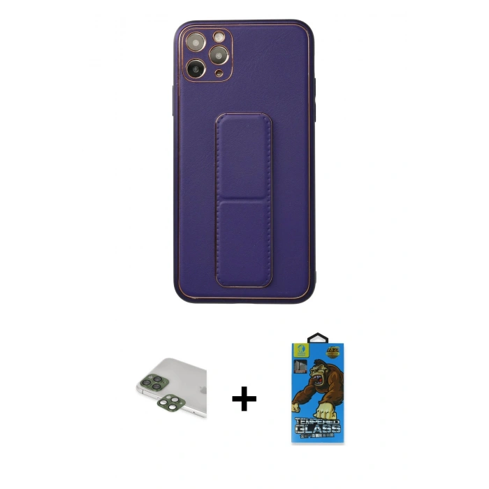MARSİLYAN™- iPhone 11 Pro Max Kılıf Akış Doku - Siyah 18D Cam Ekran Koruyucu + Yeşil Pers Alüminyum Kamera Lens