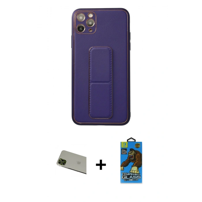 MARSİLYAN™- iPhone 11 Pro Max Kılıf Akış Doku - Siyah 18D Cam Ekran Koruyucu + Rainbow Kamera Lens Koruma Cam - YL