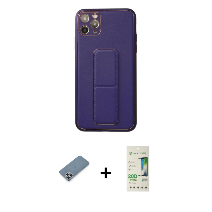 MARSİLYAN™- iPhone 11 Pro Max Kılıf Akış Doku - Siyah 20D Premium Cam Ekran Koruyucu + Gümüş Metal Kamera Lens Koruma Cam