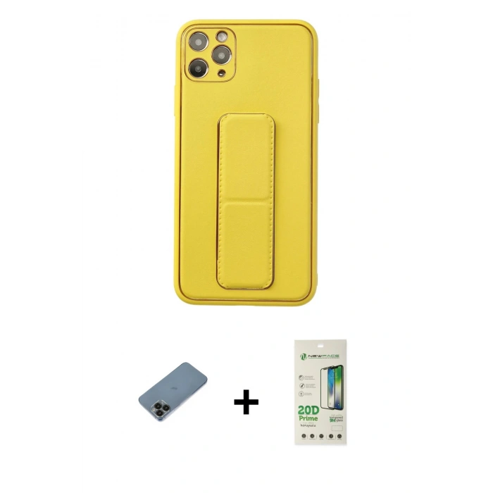 MARSİLYAN™- iPhone 11 Pro Max Kılıf Akış Doku - Siyah 20D Premium Cam Ekran Koruyucu + Siyah Shine Kamera Lens Koruma Cam