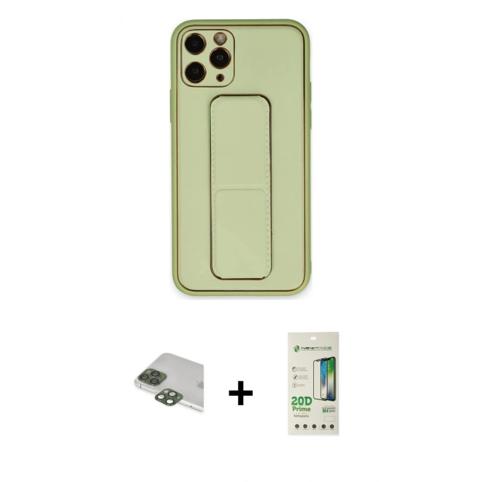 MARSİLYAN™- iPhone 11 Pro Max Kılıf Akış Doku - Siyah 20D Premium Cam Ekran Koruyucu + Yeşil Pers Alüminyum Kamera Lens
