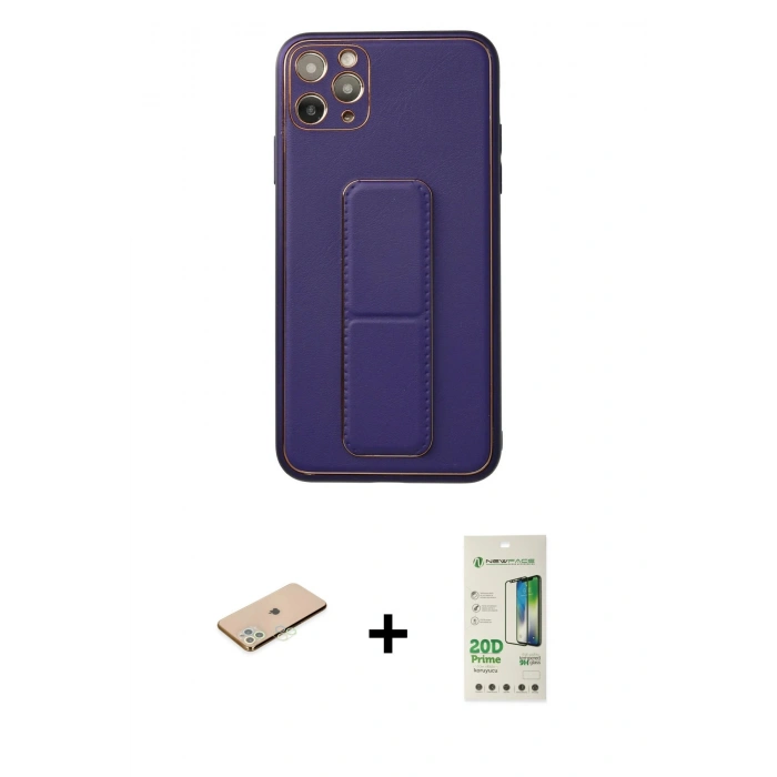 MARSİLYAN™- iPhone 11 Pro Max Kılıf Akış Doku - Siyah 20D Premium Cam Ekran Koruyucu + Renkli Kamera Lens Koruma Cam - YL