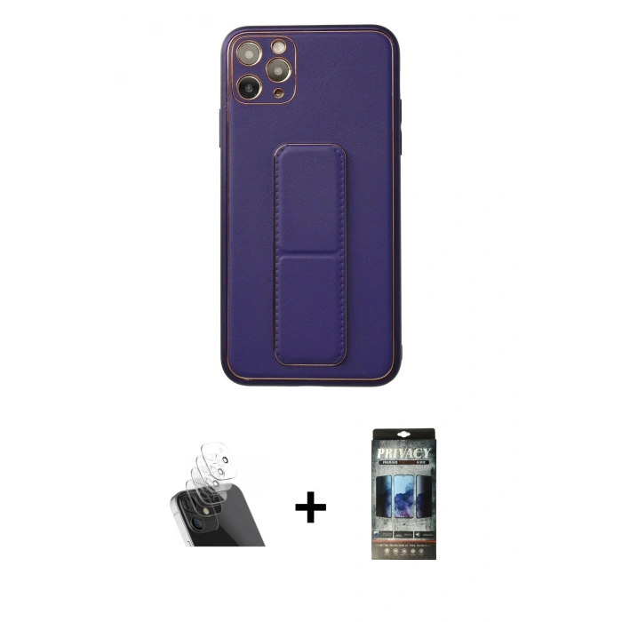 MARSİLYAN™- iPhone 11 Pro Max Kılıf Akış Doku - Siyah 34D Hayalet Izgaralı Cam + Kamera Lens Koruma Cam - SF