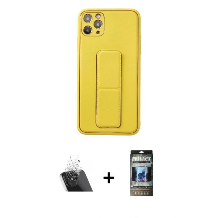 MARSİLYAN™- iPhone 11 Pro Max Kılıf Akış Doku - Siyah 34D Hayalet Izgaralı Cam + Kamera Lens Koruma Cam - SF