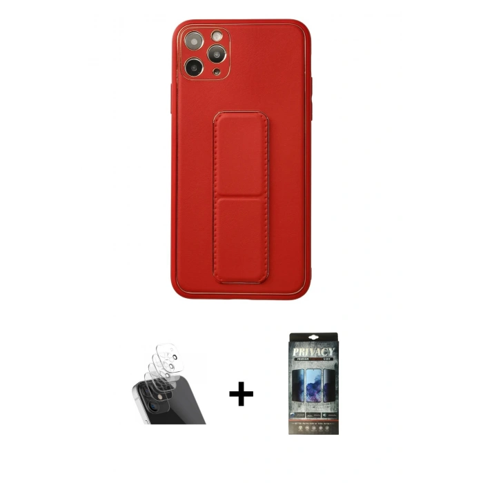 MARSİLYAN™- iPhone 11 Pro Max Kılıf Akış Doku - Siyah 34D Hayalet Izgaralı Cam + Kamera Lens Koruma Cam - SF