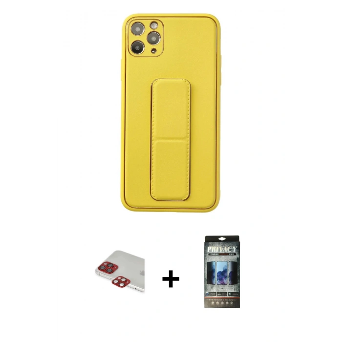 MARSİLYAN™- iPhone 11 Pro Max Kılıf Akış Doku - Siyah 34D Hayalet Izgaralı Cam + Pers Alüminyum Kamera Lens - KI