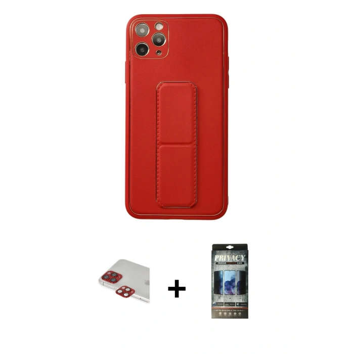 MARSİLYAN™- iPhone 11 Pro Max Kılıf Akış Doku - Siyah 34D Hayalet Izgaralı Cam + Pers Alüminyum Kamera Lens - KI