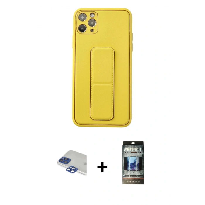 MARSİLYAN™- iPhone 11 Pro Max Kılıf Akış Doku - Siyah 34D Hayalet Izgaralı Cam + Lacivert Pers Alüminyum Kamera Lens