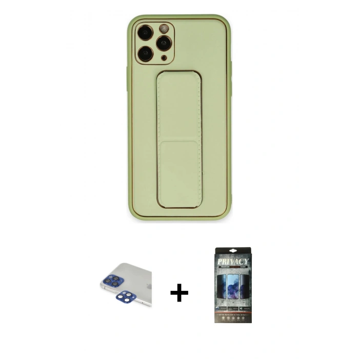 MARSİLYAN™- iPhone 11 Pro Max Kılıf Akış Doku - Siyah 34D Hayalet Izgaralı Cam + Lacivert Pers Alüminyum Kamera Lens