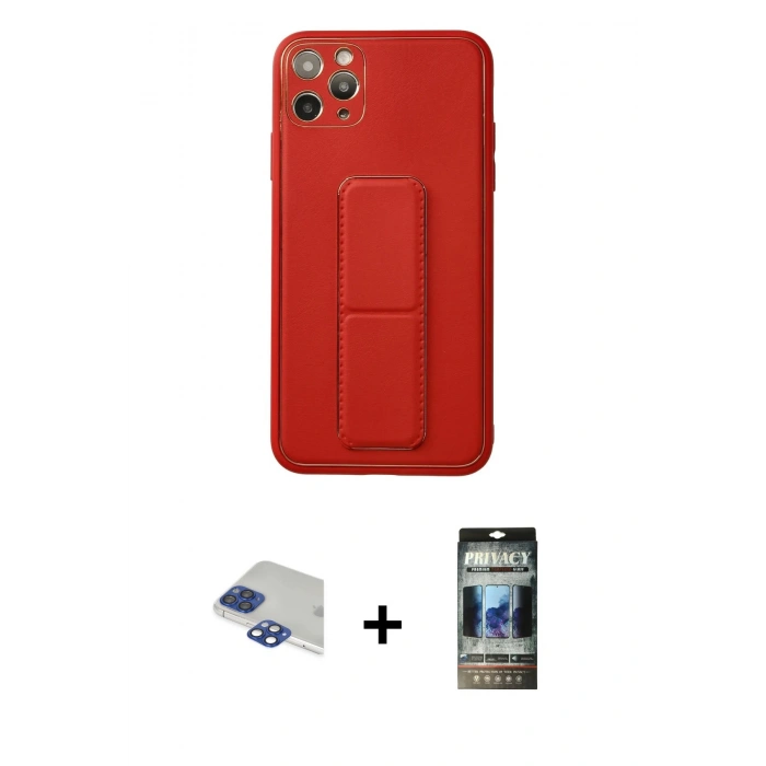 MARSİLYAN™- iPhone 11 Pro Max Kılıf Akış Doku - Siyah 34D Hayalet Izgaralı Cam + Lacivert Pers Alüminyum Kamera Lens